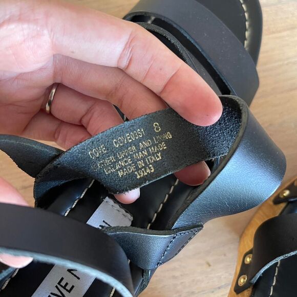 Steve Madden Black Leather Wood Block Heel Strappy Platform Heels Sandals Size 8 - Picture 6 of 8